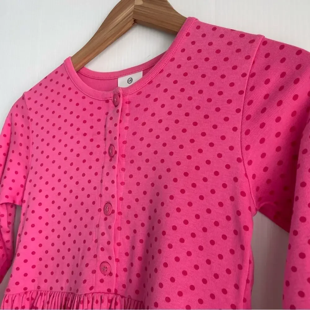 Hannah Andersson pink polka dot long sleeve dress button front size 8